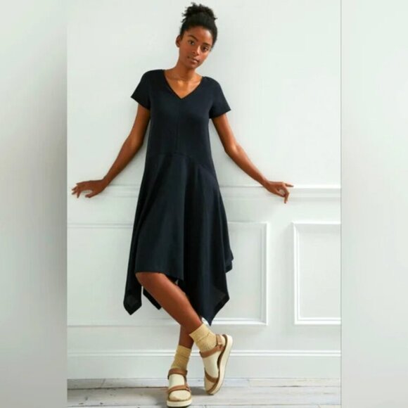 Daily Practice Black Handkerchief Hem Minimalist Jeanette Midi Dress - Picture 1 of 8